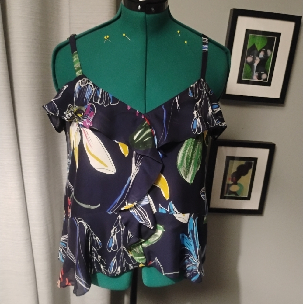 Parker Cosmic Fleur Silk Blend Sleeveless Floral Print Blouse Sz L NWT